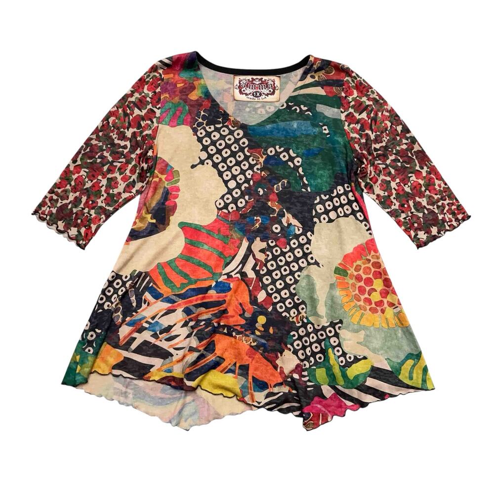 Amma 90s Y2K Knit Asymmetrical Tunic 1X Boho Colorful Artsy Maximalist Dopamine